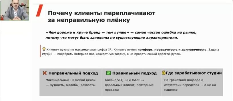 Слайд DANMAX: клиенту нужна не максимальная цифра IR, а баланс VLT, IR и HAZE
